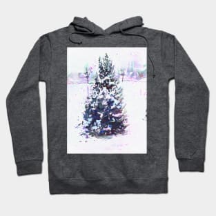 Pretty little pine tree in the snow in oil paint Hoodie
